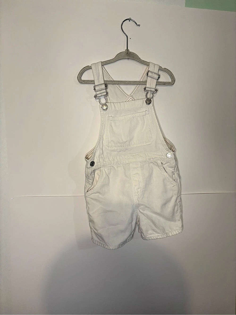 Zara Baby Denim Short Overalls White/ oat color 12-18 Months